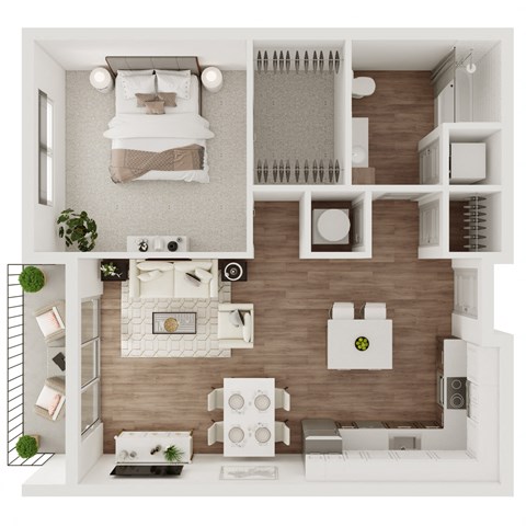 Floor plan for 1 bed, 1 bath, 748 sqft